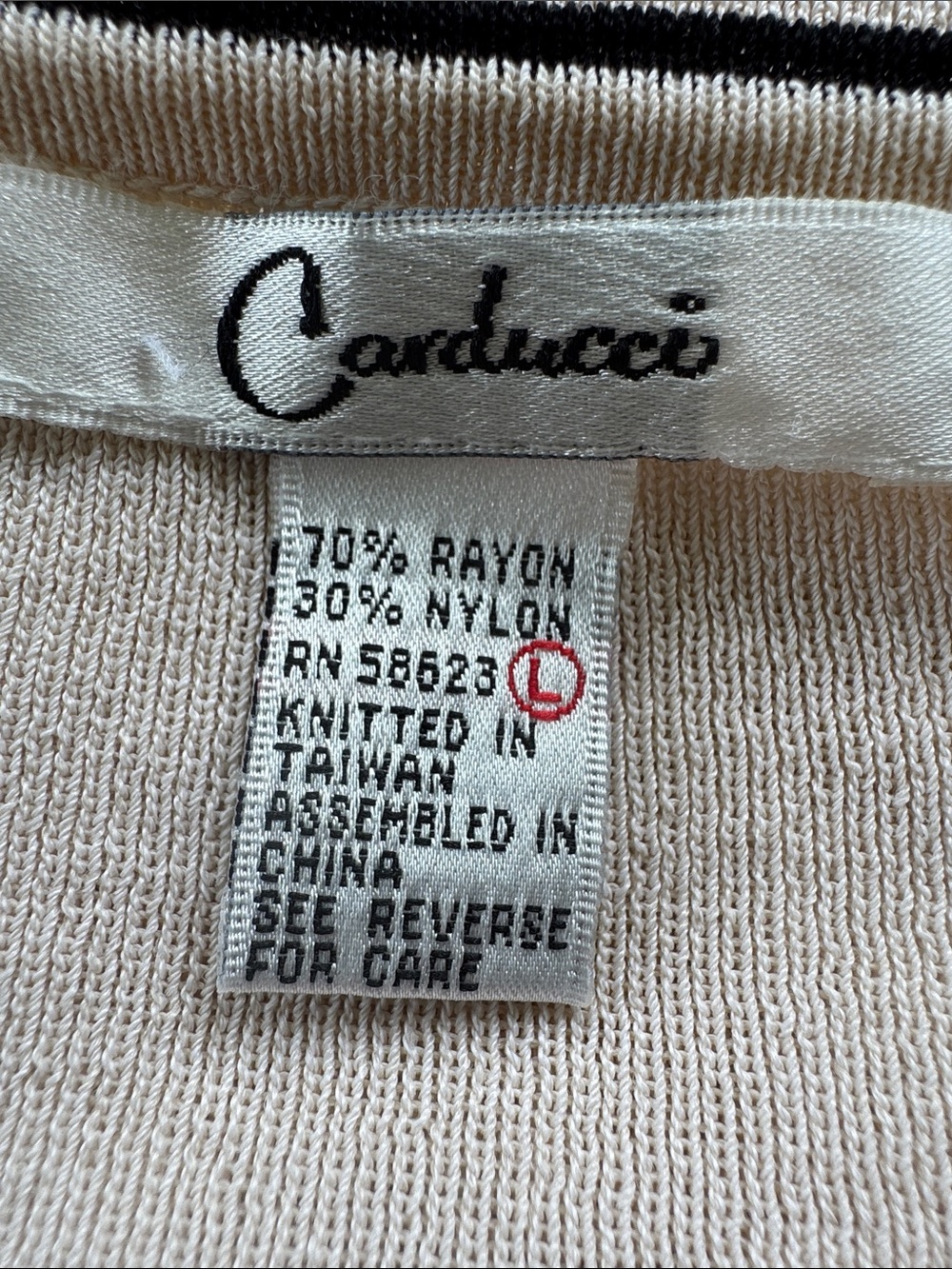 Vintage Carducci cream black stretch knit short sleeve sweater top size large - Picture 8 of 9